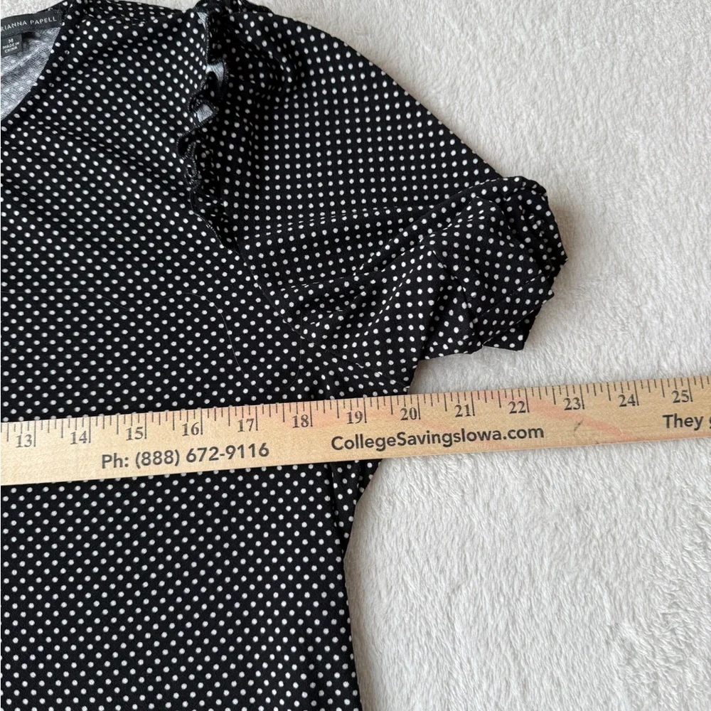 Adrianna Papell Polka Dot Blouse Size M Black Puff Sleeve Chic Top - Picture 10 of 15